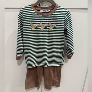 Striped Green and Brown Kids Shirt and Pants Set